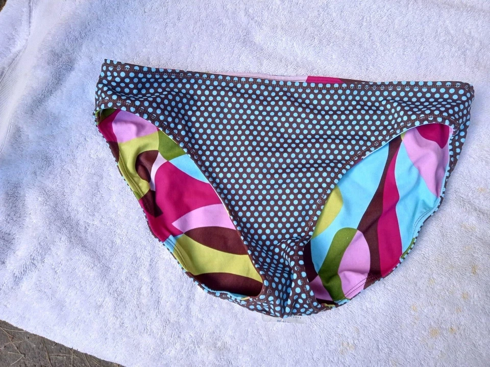 Parte inferior de bikini reversible Athleta XS Hipster 2 n 1 marrón punto azul, rosa camuflaje nuevo con etiquetas Foto 4 de 4