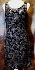 Jessica McClintock for Gunne Sax Party Black Velvet Metallic Dress Midi 5/6