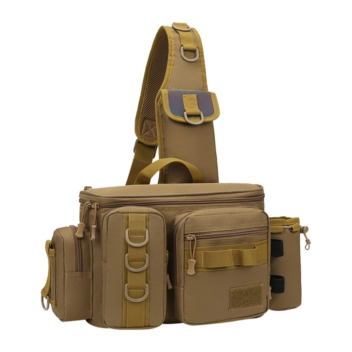 Fishing tackle bag top with rod holder