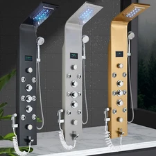 Stainless Steel Shower Panel Tower System Faucet Set Massage Jets Rain&Waterfall