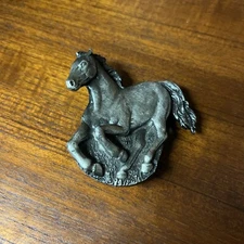 Vintage Belt Buckle Bergamot Brass Works Pewter Wild Horse Western  P-144 1978