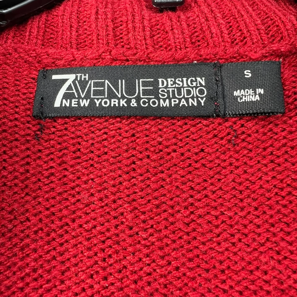 Cárdigan suéter 7th Ave Design Studio para mujer talla pequeña rojo manga larga con cinturón Foto 3 de 4