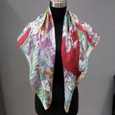 Pure Twill Silk 18 Momme Double Face Scarf Stole Animals Print Square Shawl 35"