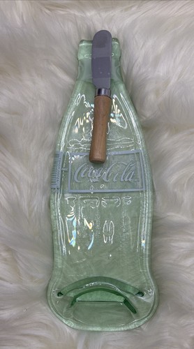 Coca Cola Green Glass Bottle Flat Melted Decor with Cheese Or Butter Knife - Picture 2 of 5
