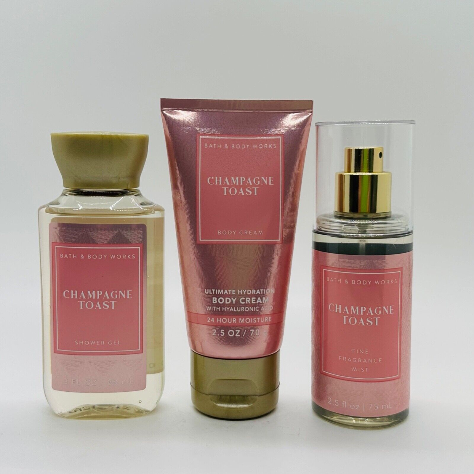 Bath and Body Works Champagne Toast Mini Gift Box Set Travel Size Shower Gel - Ultimate Hydration Body Cream and Fine Fragrance Mist in A Decorative