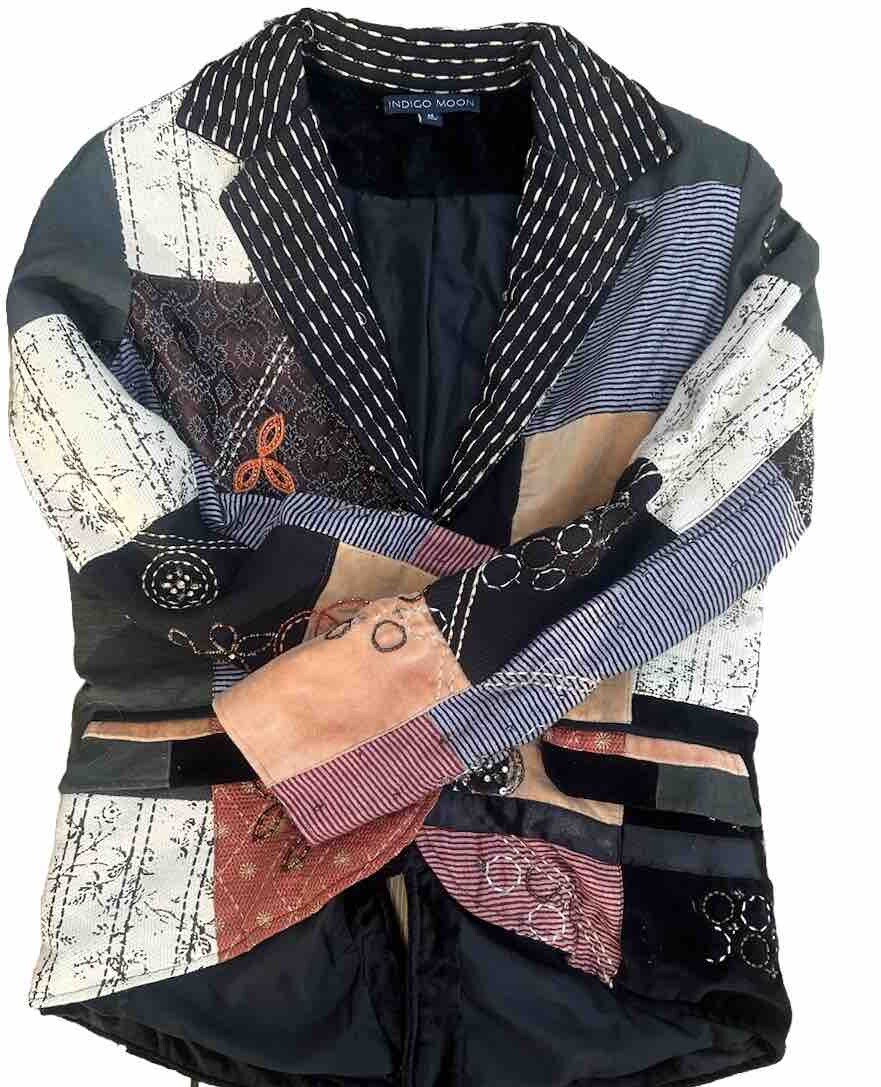Vintage Indigo Moon Jacket M Patchwork Quilted Co… - image 8