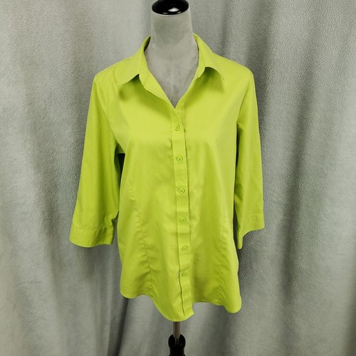 Coldwater Creek Bluse Damen Large grün bügelfrei 3/4 Arm Knopfleiste