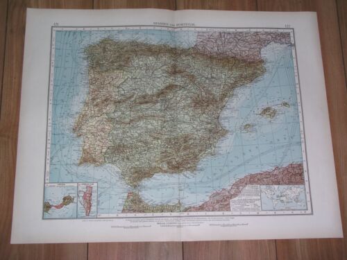 1930 VINTAGE MAP OF SPAIN PORTUGAL CATALONIA BALEARIC ISLANDS GIBRALTAR CEUTA - Picture 1 of 19