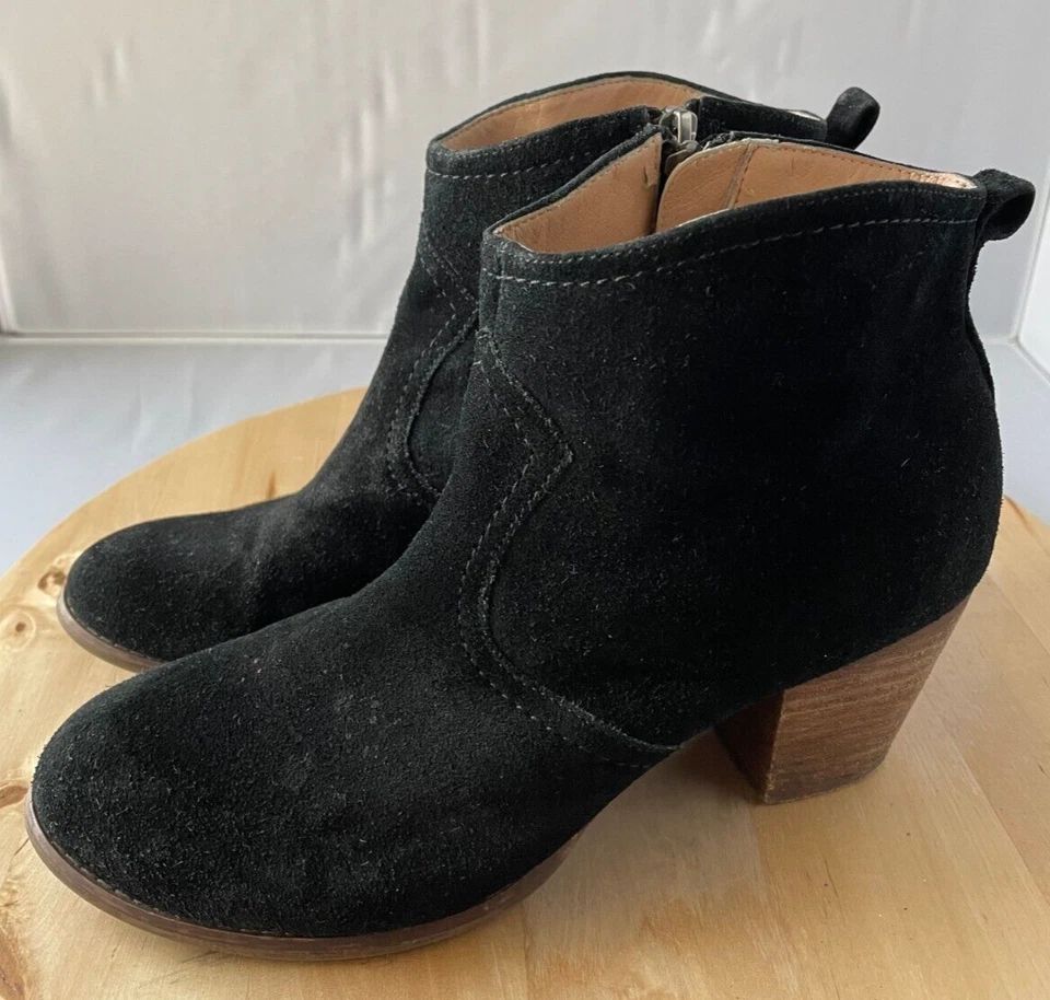 Lands' End 444720 Womens Black Harris Suede Wood Heel Ankle Bootie Size 7B - Image 2 of 4