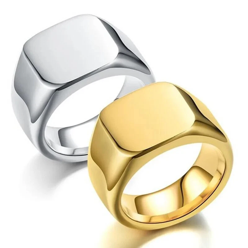 New Punks Mens Polished Biker Square Signet Ring Stainless Steel Wedding Band - Imagem 2 de 4