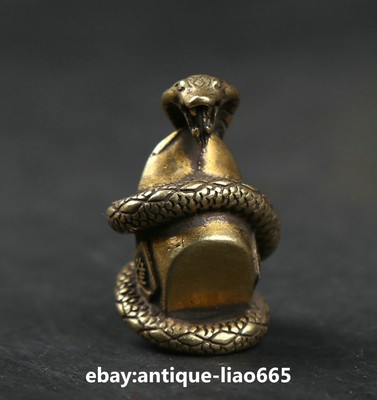 30MM Small Curio Chinese Bronze Zodiac Animal Snake Yuanbao Money Wealth Statue