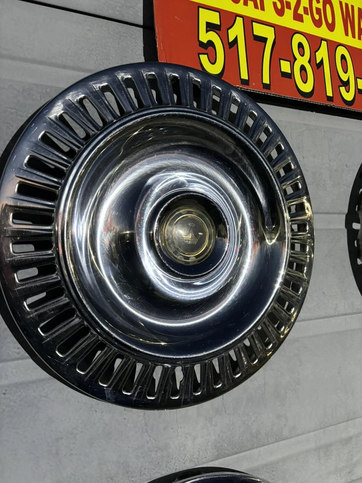 1955-56 Chrysler Imperial Gold Accents Beautiful 15”Hubcaps 4 Rare Oem Stainless - Image 2 of 4