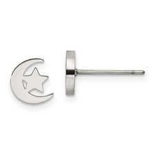 Stainless Steel Polished Moon and Star Post Earrings