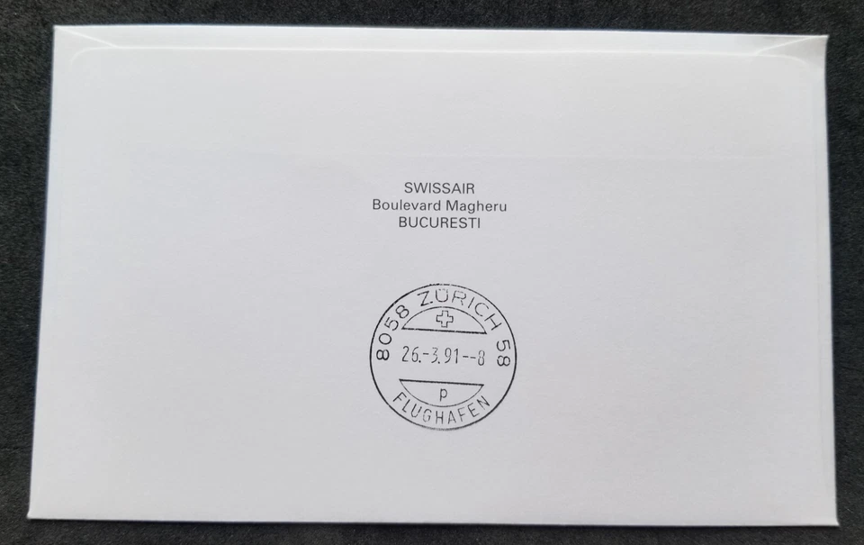 Romania Switzerland Bucuresti - Zurich First Flight 1991 Airplane Cover (FDC) - Image 2 of 4
