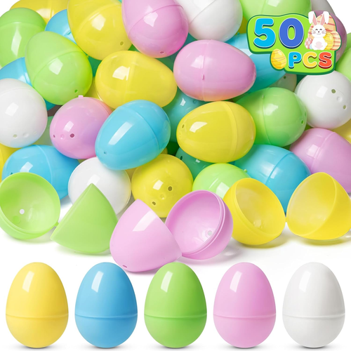 50 PCS Plastic Easter Eggs Bulk Empty Fillable, 2.4" Assorted Pastel Colorful Ea