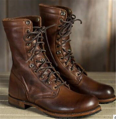 Retro Leather Mens Combat Boots Lace Up 