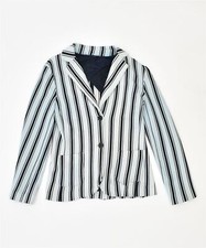 Vintage Womens 2 Button Blazer Jacket Uk 10 Small Blue Striped Polyester Fs13