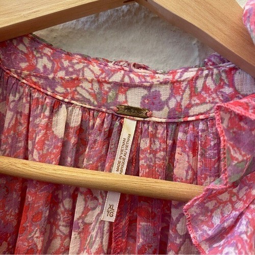 Free People || Feeling Groovy Maxi Dress Floral Long Sleeves Summertime Pink XL - Picture 5 of 8