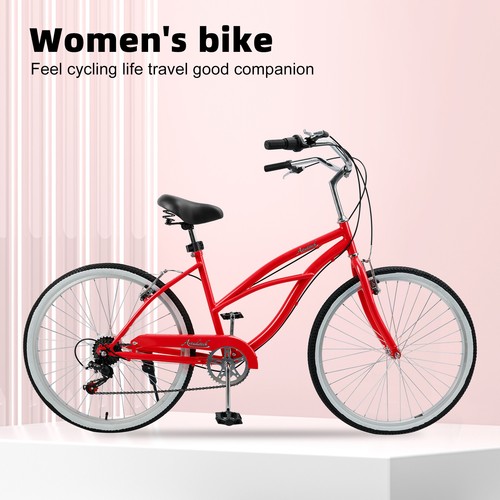 26 Inches 7 Speed Women's Bicycle Girl's Urban Lady Beach Cruiser Bike Red U - Picture 6 of 18