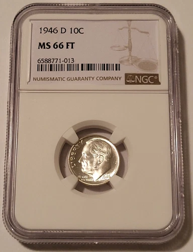 1946 D Roosevelt Dime MS66 FT NGC Blast White