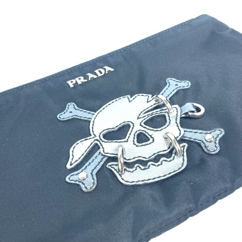 PRADA 2M1214 Makeup pouch Cosmetics Pouch Skull Clutch bag Pouch Nylon Black - Picture 5 of 12