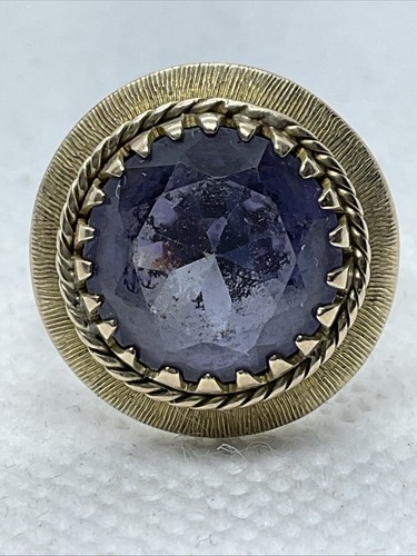 VINTAGE HANDMADE Solid 10K Yellow Gold Created Sapphire COCKTAIL Ladies Ring5.1g - Picture 3 of 24