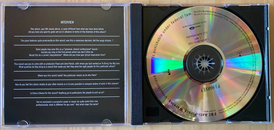 PJ Harvey When Under Ether PROMO CD-r Wait Interview White Chalk EPK RARE EX++ Foto 2 de 4