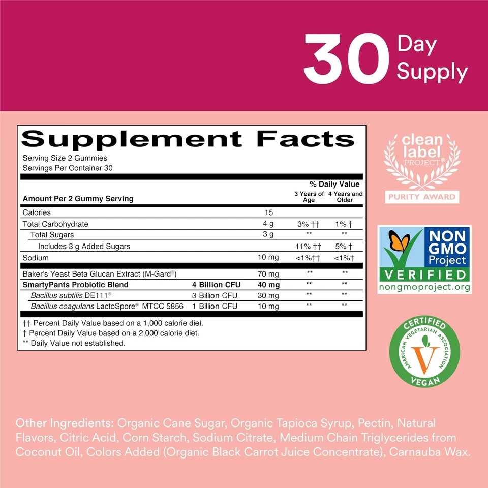 SmartyPants Niños Gomitas Probióticas 60 Unidades Prebióticas Digestivas Salud Inmunidad Foto 3 de 4