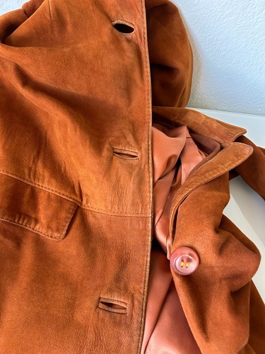 Vintage Deerskin Suede Over Coat Button Front Pocket Top-Stitch Lined Collar S - Picture 11 of 16