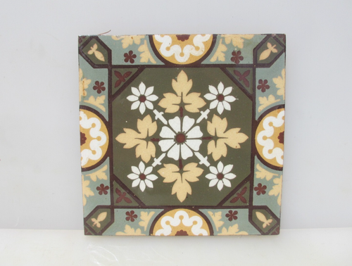 Antique Floor Tile Ceramic Victorian Old Church Pugin Vintage Art Nouveau 6"W