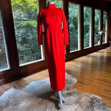 Vintage 70s Alison Ayres Red Empire Waist Maxi Dress Long Hostess Gown USA Small