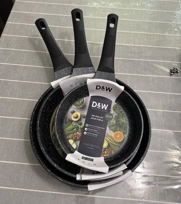 Deane & White D&W 3Pc Frying Pan / Skillet Set 11" 9.5″ & 8" Black Cookware New