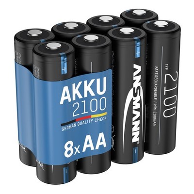ANSMANN Akku AA Mignon 2100mAh NiMH 1,2V - Batterien wiederaufladbar (8 Stück)