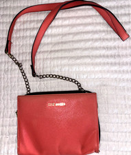 Steve Madden Crossbody Double Sided Wallet Purse Silver Chain Salmon