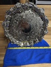 Vintage Chugai Japan Heavy Silver Plate Footed Salver / Card Tray