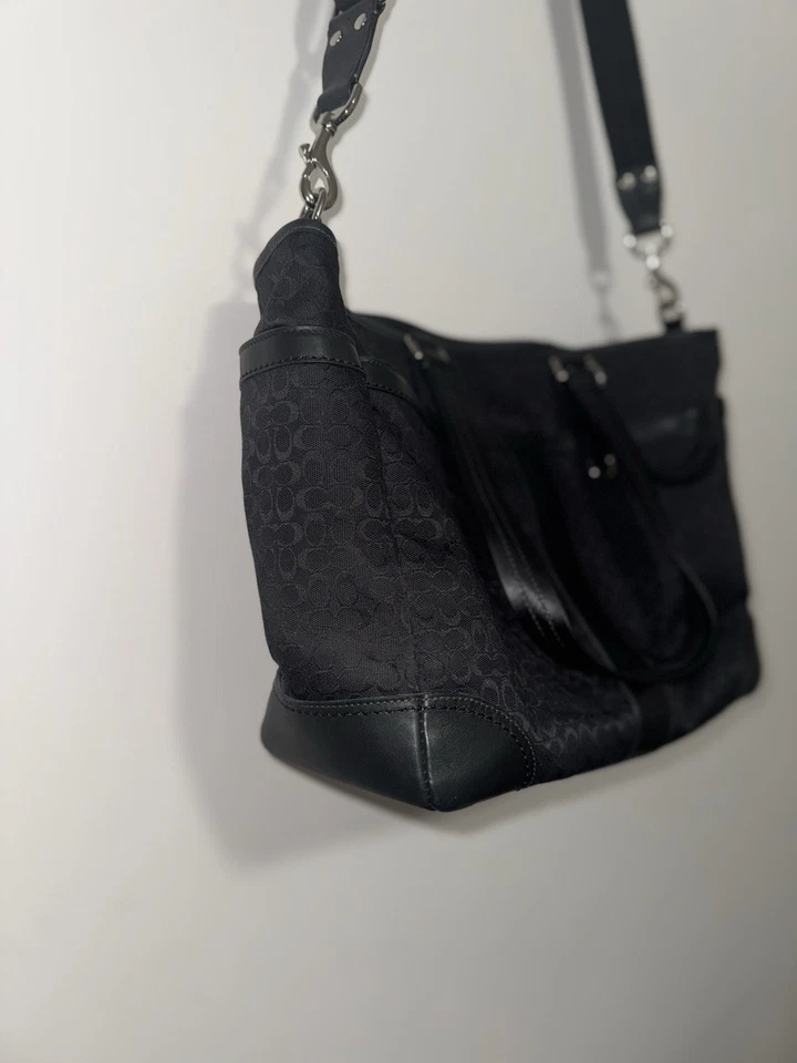 COACH Black Signature C Leather Briefcase Tote Purse Diaper Bag F77156 - Image 3 of 4