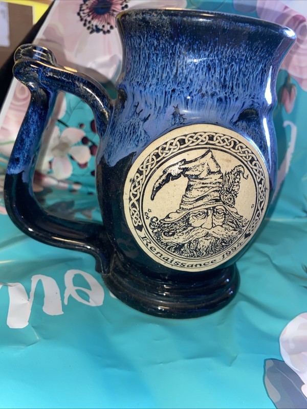 1994 John Coiner Pottery Blue Foam On Black Glazed Belly Tankard Wizardi