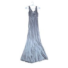 VTG Eleven Silver Metallic Soft Maxi Dress Lace Up Back Evening Gown Size S