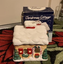 Vintage Ceramic Porcelain Christmas Cottage Candleholder Jasco In Box