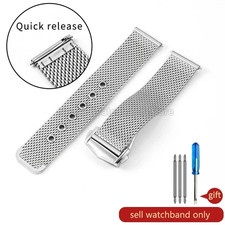 For Omega Seamaster 20Mm Silver Black Mesh Bracelet Flat Interface Stainless Ste