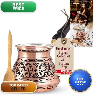 Erbulus 12 Oz Copper Turkish Greek Arabic Coffee Pot Wooden Handle (4 Cups)