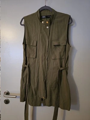 Zara Jacke Ärmellos Ohne Arm Weste Lang Gr. M khaki Grün Reißverschluss - Bild 1 von 4