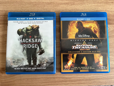 Hacksaw Ridge (Blu-ray, DVD) + National Treasure (Blu). Ships in BOX
