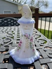 Beautiful Hand Painted Fenton Glass Bridesmaid.  Signed Shelley Fenton.