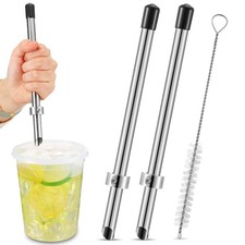 Lasnten 2 Pack Straw Puncher for Plastic Lids Lemonade Cups, 8.7 Inch, Black