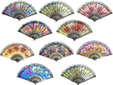 10pcs Spanish Floral Folding Hand Fan Sequin Fabric Folding Handheld Hand Fan