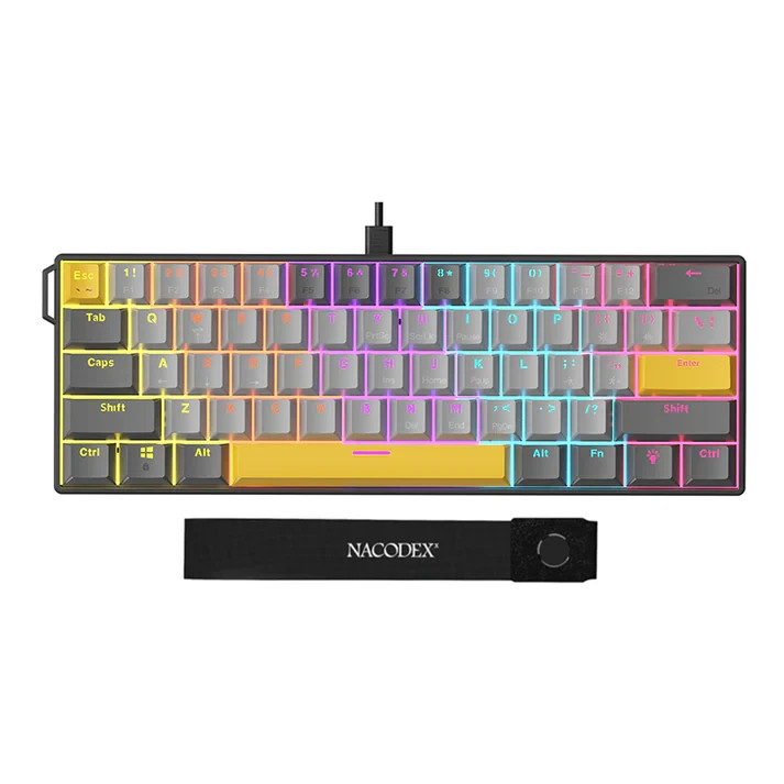 AJAZZ NK61 60% Wired Mechanical Gaming Keyboard HotSwap Red Switch Grey & Yellow