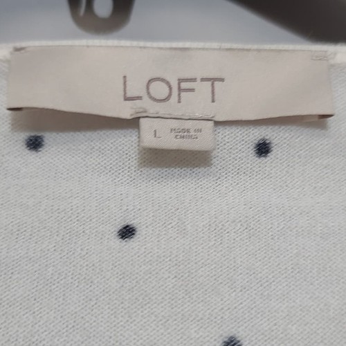 LOFT Cream Polka Dot V Neck Lightweight Bell Cuffed Sweater Size L - Picture 5 of 6