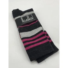 B.ELLA Women's Black Caviar Knit Cotton-Blend Striped Glam Crew Socks SZ OS