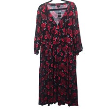 NWT Torrid Red Rose Floral Maxi Dress Black V-Neck 3/4 Sleeve Plus 2X 18-20